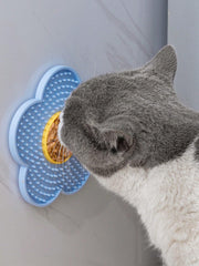 QWINEE lick mat for cats, blue flower style, enhances slow feeding.