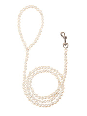 QWINEE pearl beaded pet leash white for comfortable, stylish walks
