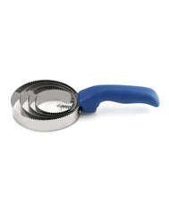 QWORK double sided curry comb blue side view emphasizing soft grip handle
