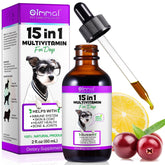QwsYaay dog multivitamin bottle highlights the 15-in-1 formula for overall wellbeing.
