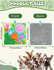 Qxsnuvvlg Snuffle Mat dog eating slowly demonstrates paced feeding benefits.