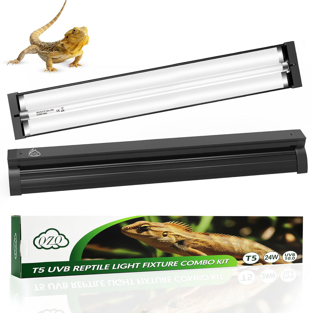 QZQ T5 UVB light fixture mounted for easy terrarium setup.