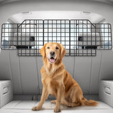 Rabbitgoo dog car barrier back-seat setup shows secure headrest straps for distraction-free drives.