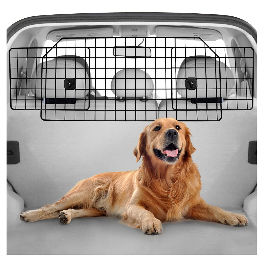 Rabbitgoo dog car barrier main panel shows sturdy steel mesh for secure SUV back area.