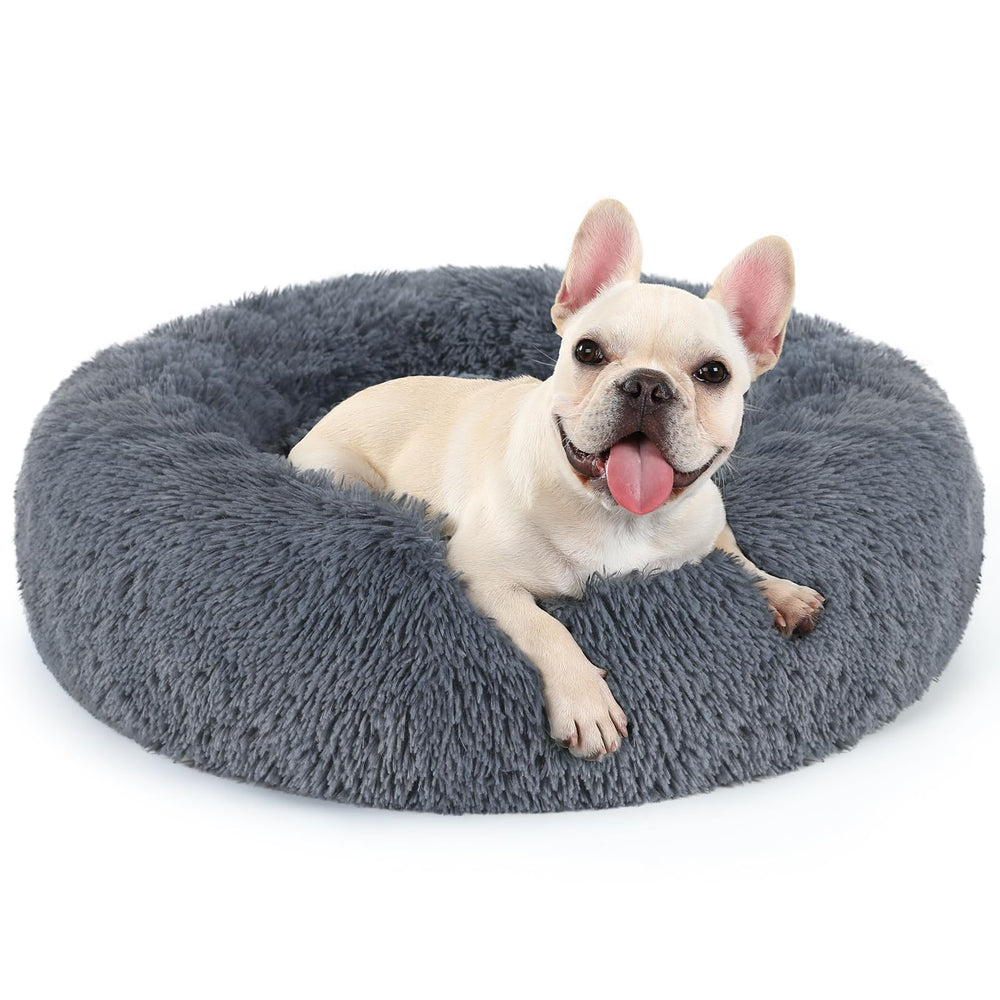 Rabbitgoo donut bed plush-cover close-up shows ultra-soft fabric for cozy naps.