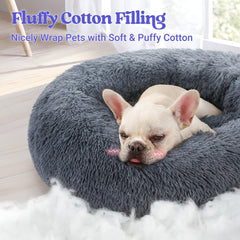 Rabbitgoo donut bed round shape nest supports curling and head comfort.