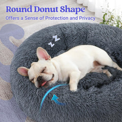 Rabbitgoo donut bed small dog use demonstrates compact, cozy lounging.