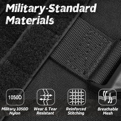 Rabbitgoo Tactical Harness back view highlights reinforced top handle for lifting and guidance.