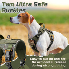 rabbitgoo Tactical Dog Harness green camo close-up of four-point adjustability for snug fit