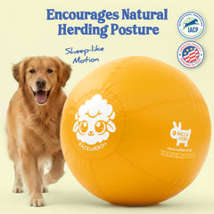 Race&Herd 30" XXL Herding Ball yellow side view emphasizes durability for tough play