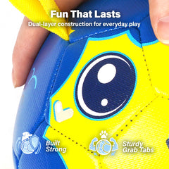 Race&Herd 8in Jolly Soccer Ball blue during tossing action—engaging outdoor play for active dogs.