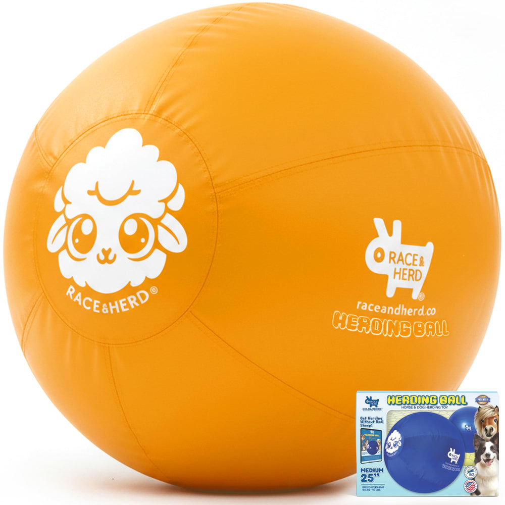 Race&Herd Original XXL Herding Ball yellow closeup; ideal for activating herding instincts and durable play.
