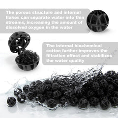 RAINFLOW Aquarium Bio Balls durable polymer closeup showing long-lasting, low-debris filtration media.