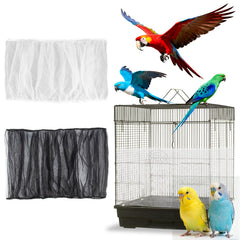 RAINFLOW bird cage cover on a round cage shows adjustable fit and seed containment.