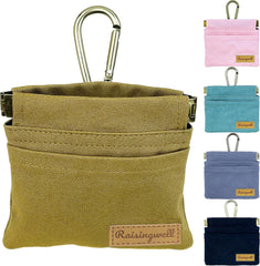Raisingwell dog treat pouch front view showing pocket-sized convenience for hands-free walking