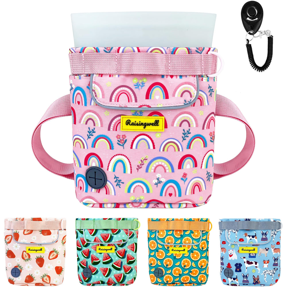 Raisingwell dog treat pouch with magnetic closure open for quick access during walks.