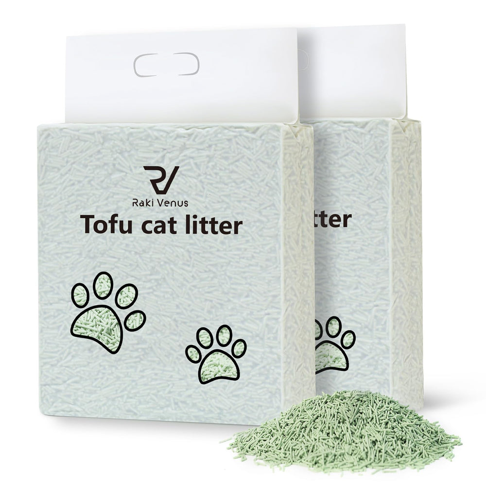 Raki Venus tofu litter green-tea pellets close-up demonstrates quick clumping for easy scooping.