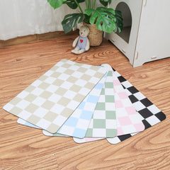 Ralxion checkered dog feeding mat top view showing retro khaki design and spill control