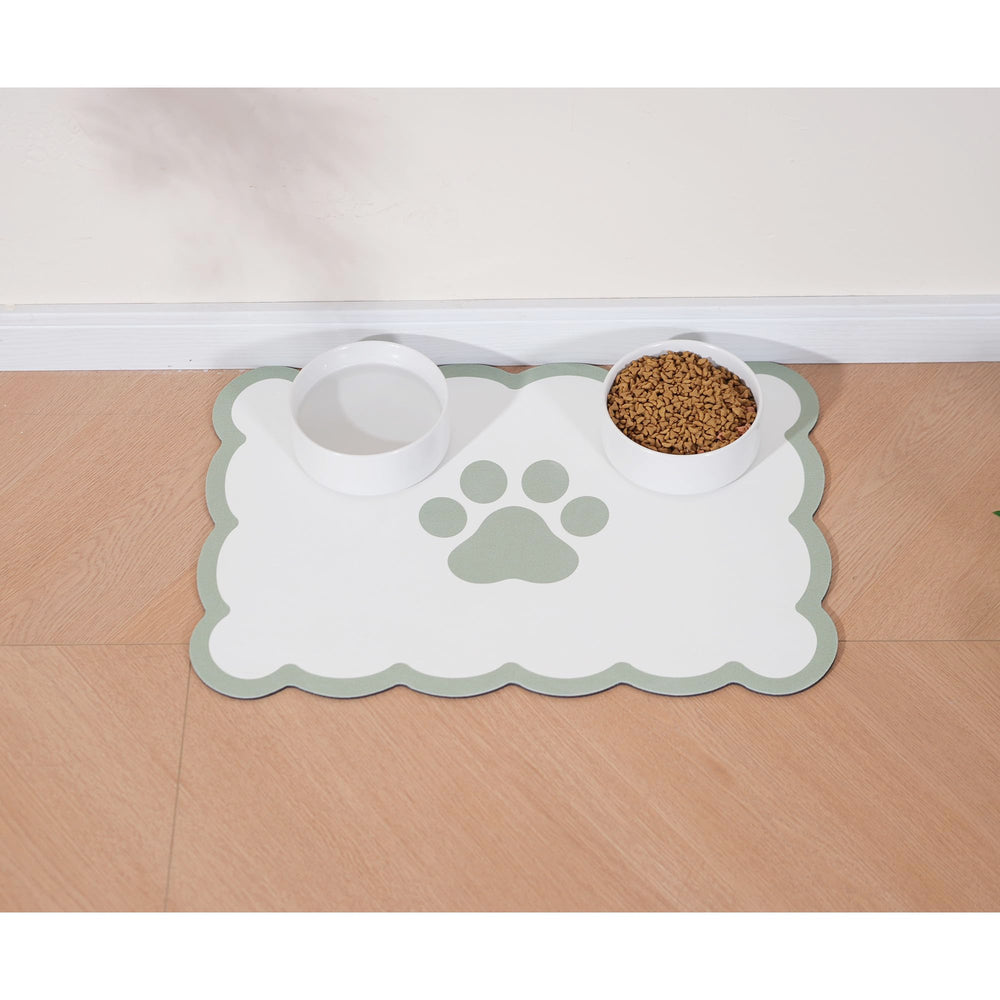Ralxion scalloped dog feeding mat product shot—durable vegan leather and stylish design for pet areas.