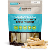 Raw Paws 4-inch compressed rawhide bones packaging shows USA packing and long-lasting chews