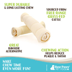 Raw Paws beef cheek rolls large 4-pack front view for durable rawhide alternative
