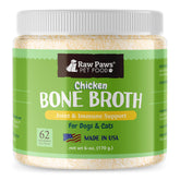Raw Paws Chicken Bone Broth pour highlights flavorful hydration for pets.