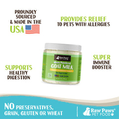 Raw Paws goat milk powder rehydration serves as a quick milk substitute for pets.