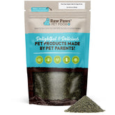 Raw Paws Organic Kelp Powder bottle 8oz on shelf, showcasing an immune-supporting pet supplement.