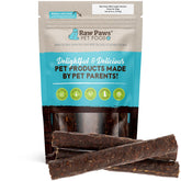 Raw Paws packaging venison treats close-up, highlighting single-ingredient quality for sensitive stomachs.