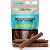 Raw Paws soft bully sticks 6inch packaging highlights USA-made, convenient treats for busy households.