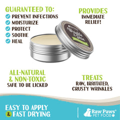 Raw Paws wrinkle and skin balm on tail pocket illustrates easy maintenance for pockets.