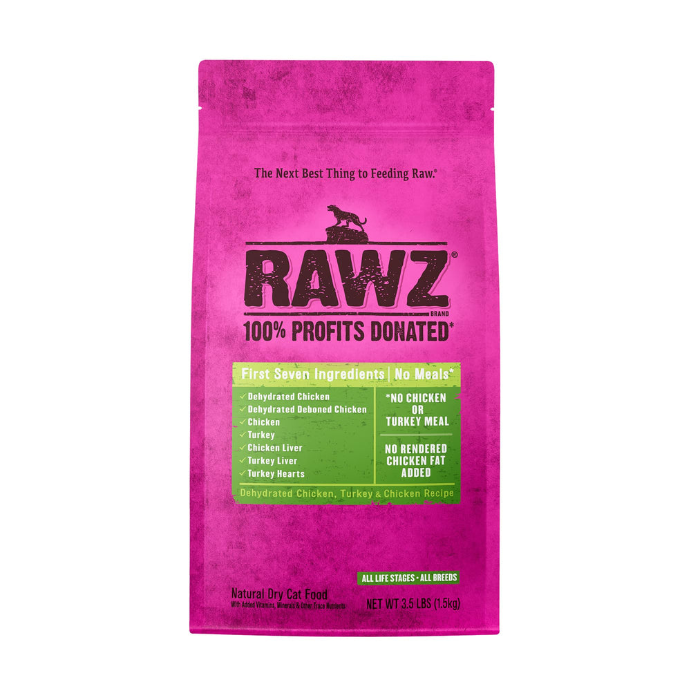 Rawz dehydrated chicken-turkey recipe bites: protein-packed cat food texture.