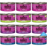 Rawz cat wet food can tuna-salmon lid close-up highlighting protein-rich dinner option.