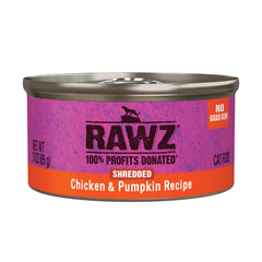 RAWZ cat wet food open can reveals real chicken texture for meals.