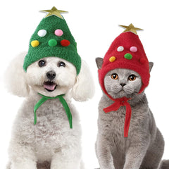 RayMinsino Christmas tree hat on small dog for festive holiday photos