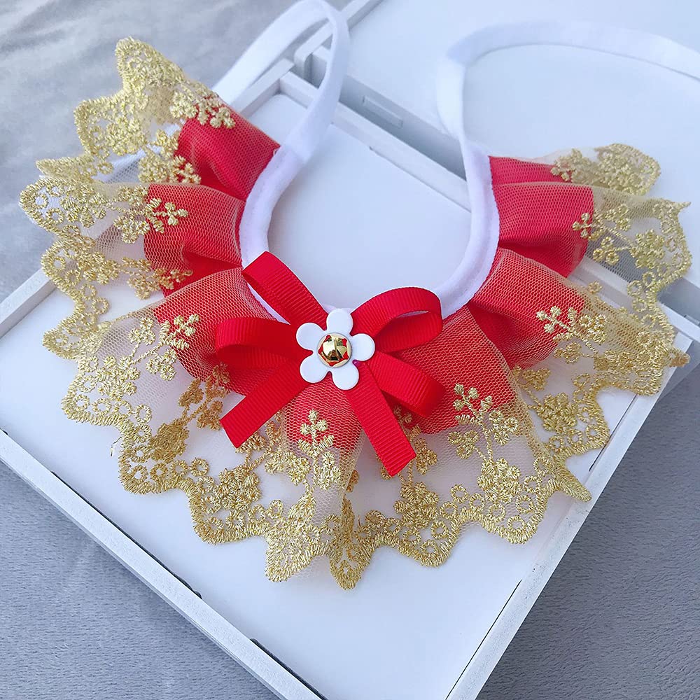 RayMinsino lace round-neck pet bib in yellow, ideal for festive styling and photos.