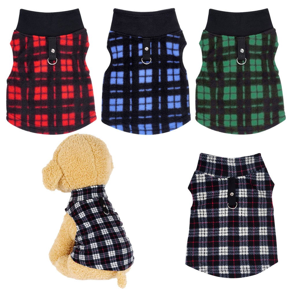 Rbenxia buffalo plaid dog sweater set with leash ring for easy winter walks.