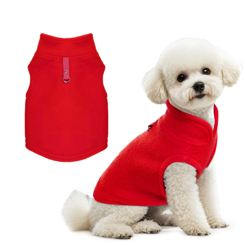 Rbenxia dog sweater front view in red for small dogs, cozy fleece warmth