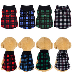 Rbenxia plaid and camouflage pullover with back leash ring on small dog.