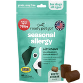 Ready Pet Go allergy chews packaging shows NASC-certified, USA-made quality.