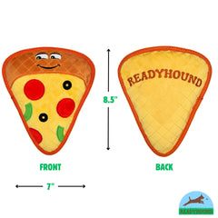ReadyHound Pizza Dog Toy outer surface demonstrates tough exterior for long-lasting chew sessions.
