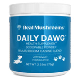 Real Mushrooms dog health jar powder—premium mushroom blend for daily wellness.