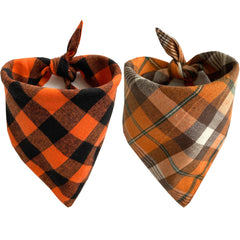 Realeaf fall Thanksgiving dog bandanas 2-pack orange plaid, festive wear for photos