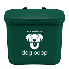 Recycling Rules small hanging wastebasket holds dog poop bags for quick collection.
