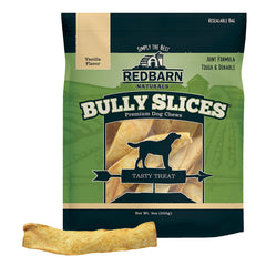 Redbarn Bully Slices Vanilla packaging highlights all-natural dental treats for dogs.