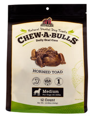 Redbarn Chew-A-Bulls pack shot for daily dog dental care and breath freshness.