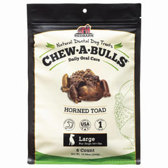 Redbarn Chew-A-Bulls toad shape dog dental chew for daily oral care.