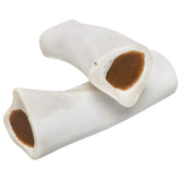 Redbarn Filled Dog Bones peanut butter 6-inch bone shows durable chew and tasty filling for extended play