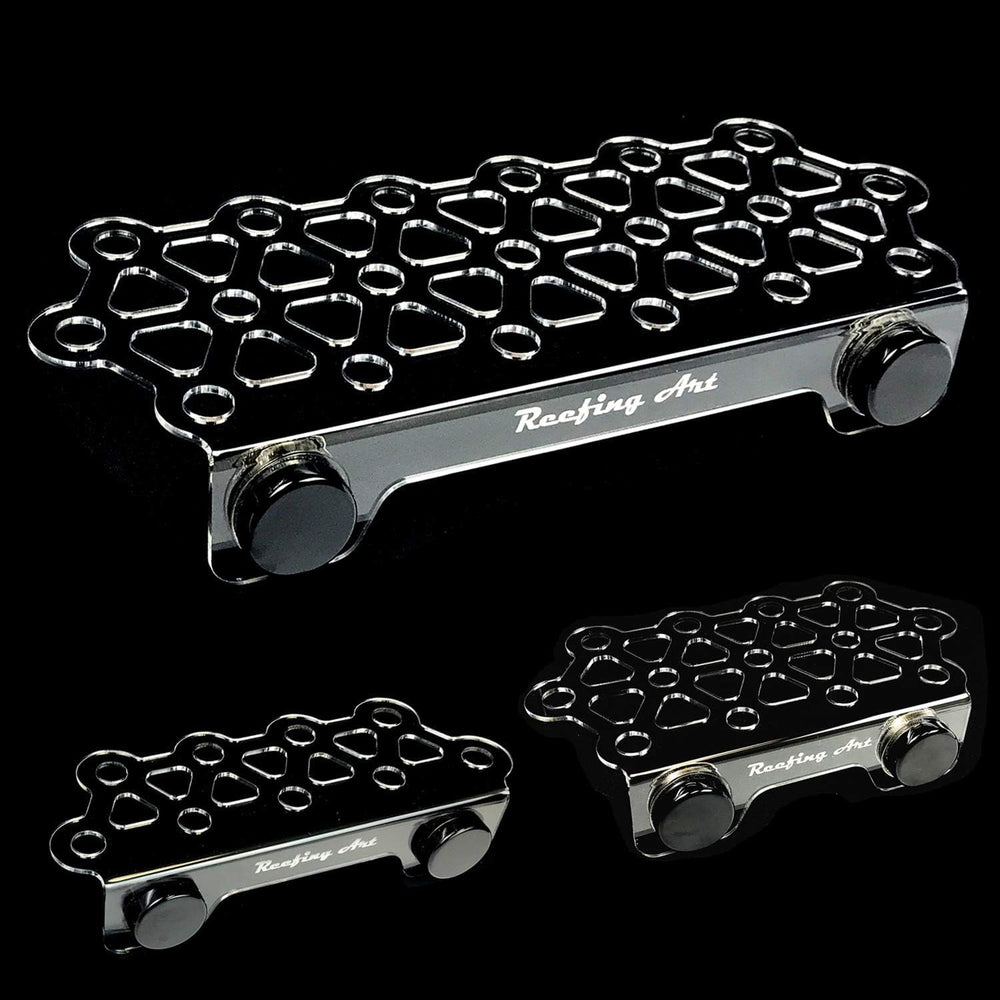 Reefing Art frag rack magnet assembly shows strong N52 magnets for secure coral placement.