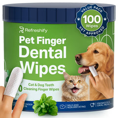 REFRESHIFY dog teeth wipes 100-pack front view with mint freshness and value.